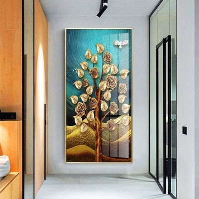 玄关背景墙发财树过道图片