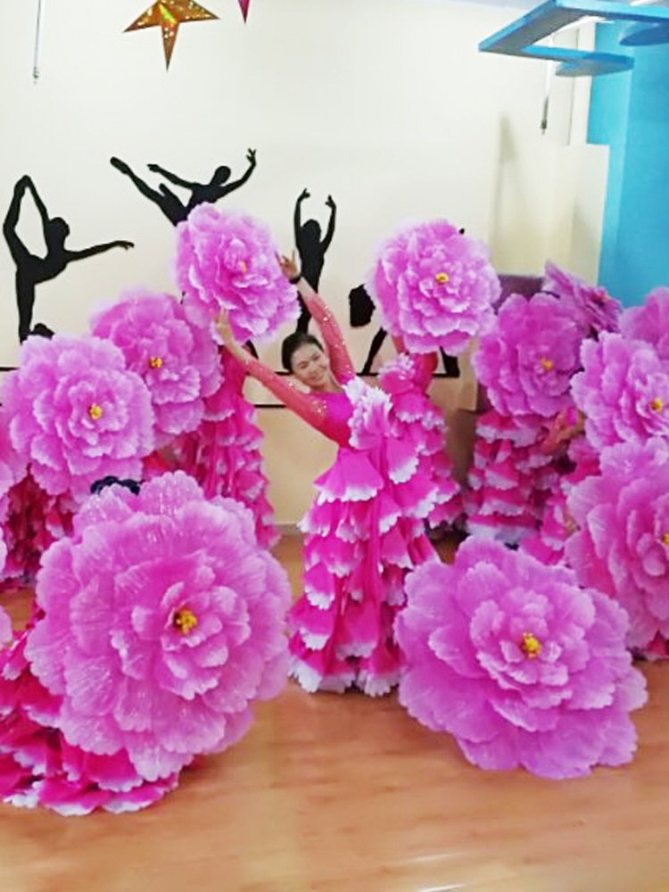 成人广场舞牡丹花伞舞蹈比赛手拿伞运动会入场开场舞幼儿道具花