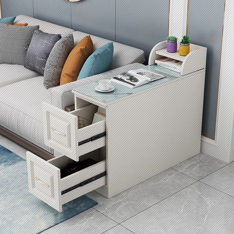 沙发柜侧边柜欧式客厅隐藏储物可移动多功能柜门茶几缝隙柜边几角