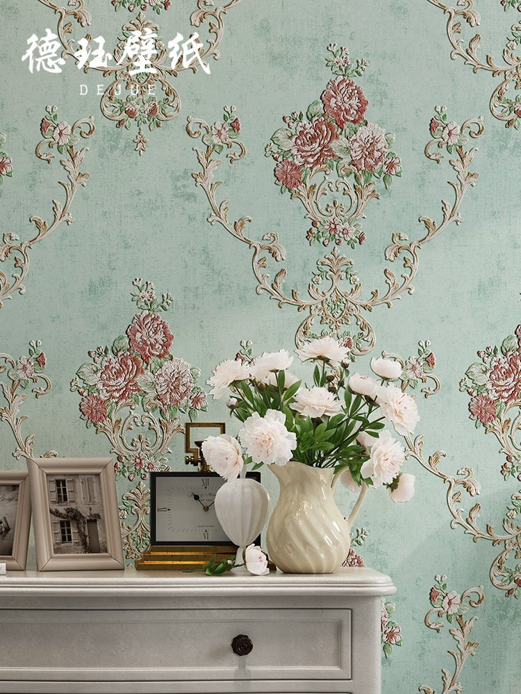 3d立体复古美式田园大花墙纸无纺布欧式奢华卧室客厅房间背景壁纸