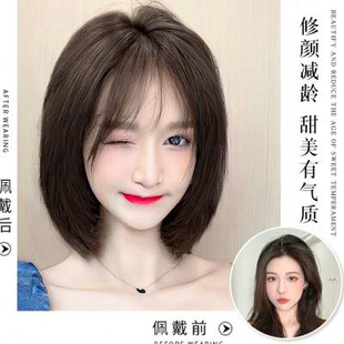 假发女短发全头套真发全真人发2021年新款时尚自然圆脸整顶波波头