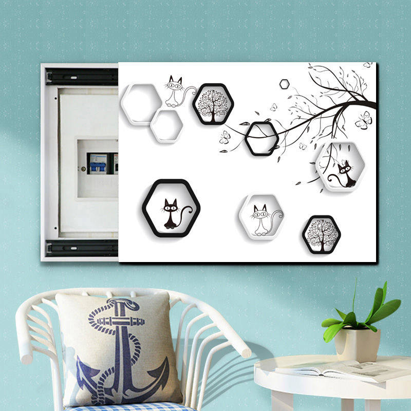 创意黑白现代简约电表箱装饰画可推拉式配电箱网线盒集线箱遮挡画