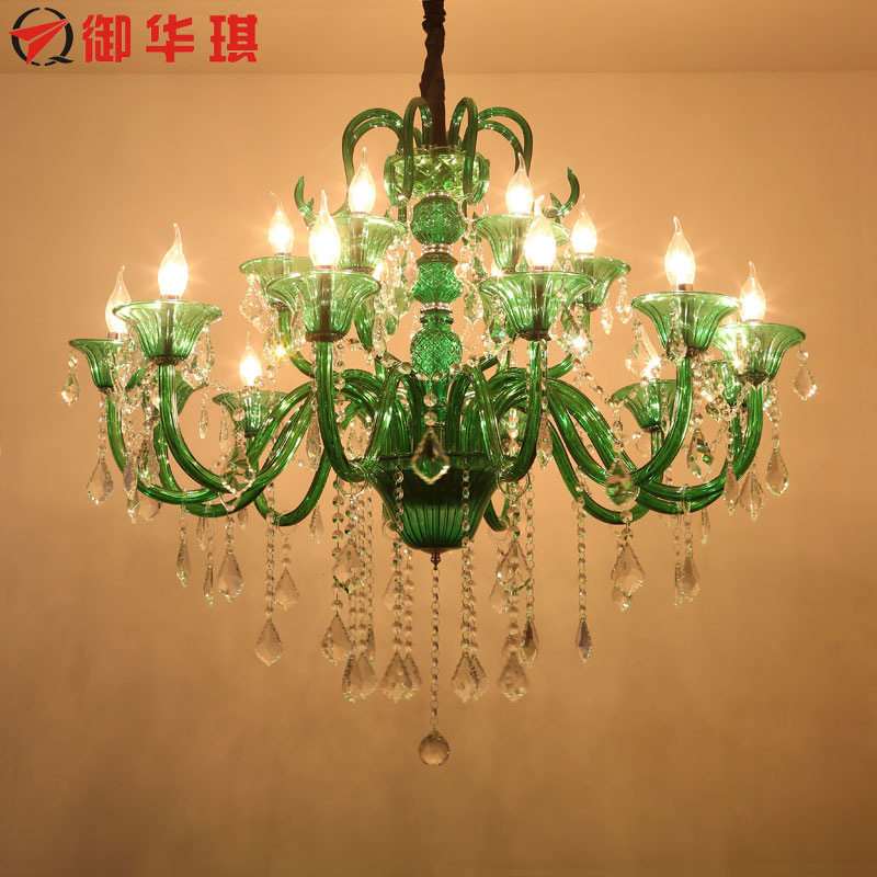 绿色水晶吊灯漫咖啡吊灯欧式酒店客厅餐厅酒吧台ktv过道彩色吊灯
