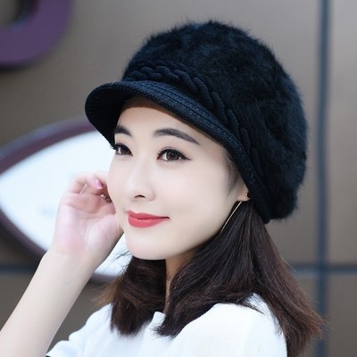 适合短发带的帽子冒子戴的帽子冬天圆脸女士韩版秋冬天针织鸭舌贝