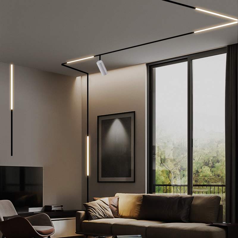 磁吸轨道灯嵌入式客厅led天花暗装导轨灯三色线条商用无边框射灯