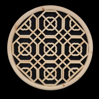 东阳木雕中式仿古镂空实木吊顶圆形窗户花窗花格客厅隔断灯罩定制