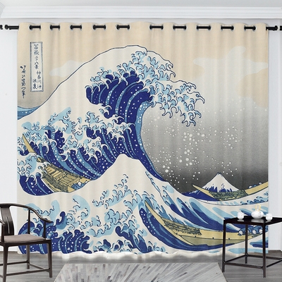 浮世绘神奈川冲浪古典日式和风中国风高档客厅卧室餐厅装饰窗帘.