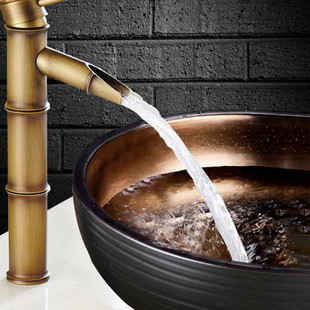 全铜仿古龙头竹节单孔面盆冷热水龙头套装仿古下水器全铜角阀软.