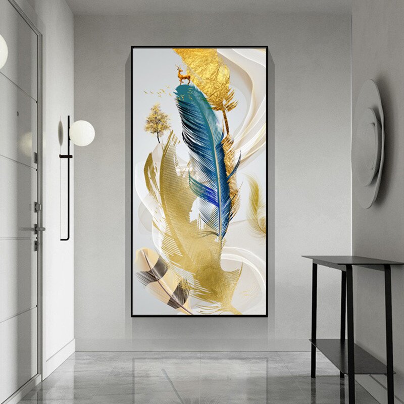 客厅入户玄关装饰画现代走廊过道壁画简约北欧招财竖版大气挂画