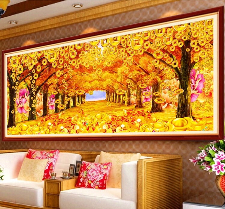 新款5d钻石画黄金满地满钻大幅客厅风景贴钻画十字绣摇钱树砖石绣