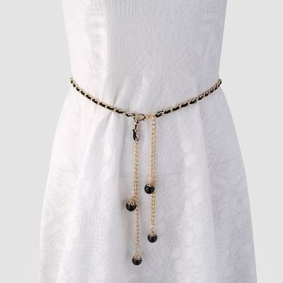 韩版腰链女装饰r时尚珍珠收腰裙子腰带百搭编织圆扣女款夏天金属