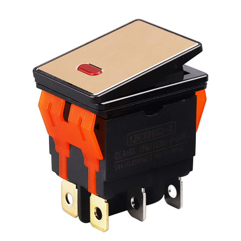 防水船型金属船形开关带灯4脚24v红色绿色16a大电流2822