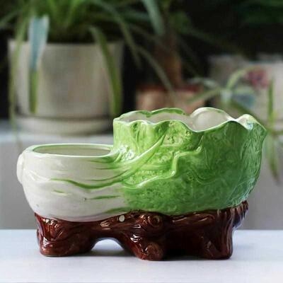 花盆陶瓷简约创意大号白菜形状瓷盆栽双口连体相通特大多肉盆包.
