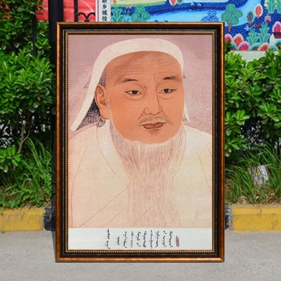 成吉思汗画像挂画蒙古大汗铁木真织锦刺绣布质蒙古包饭店餐装饰画