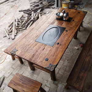 废旧木板自制茶台图片