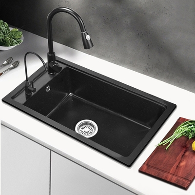 韦普厨房黑色石英石水槽单槽大洗菜盆花岗岩厨房大号台上洗碗池