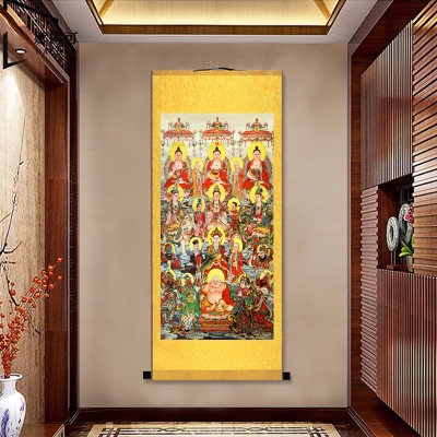众佛图佛教挂画满堂图全堂佛卷轴万佛图佛祖同堂佛像画丝绸卷轴画