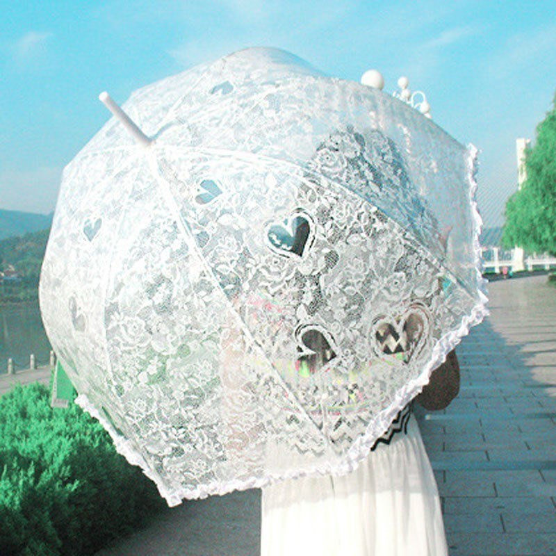白色蕾丝伞公主洋伞欧式拱形公主婚礼白色蕾丝透明伞结婚浪漫长