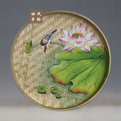 禅意手绘簸箕画圆形挂件墙面墙壁挂饰农庄农家乐装饰竹编田园壁饰