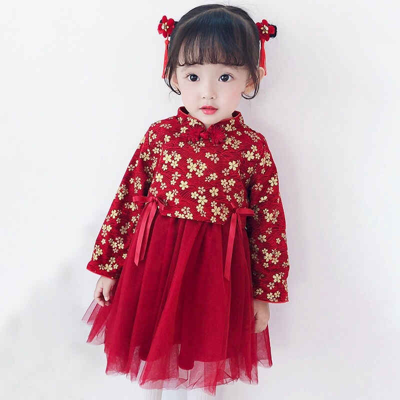 汉服女童拜年服儿童古装唐装婴儿新款冬季过年喜庆衣服抓周礼服