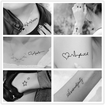 50张纹身贴防水女持久仿m真手臂脚踝男个性图腾小图案刺青贴纸黑