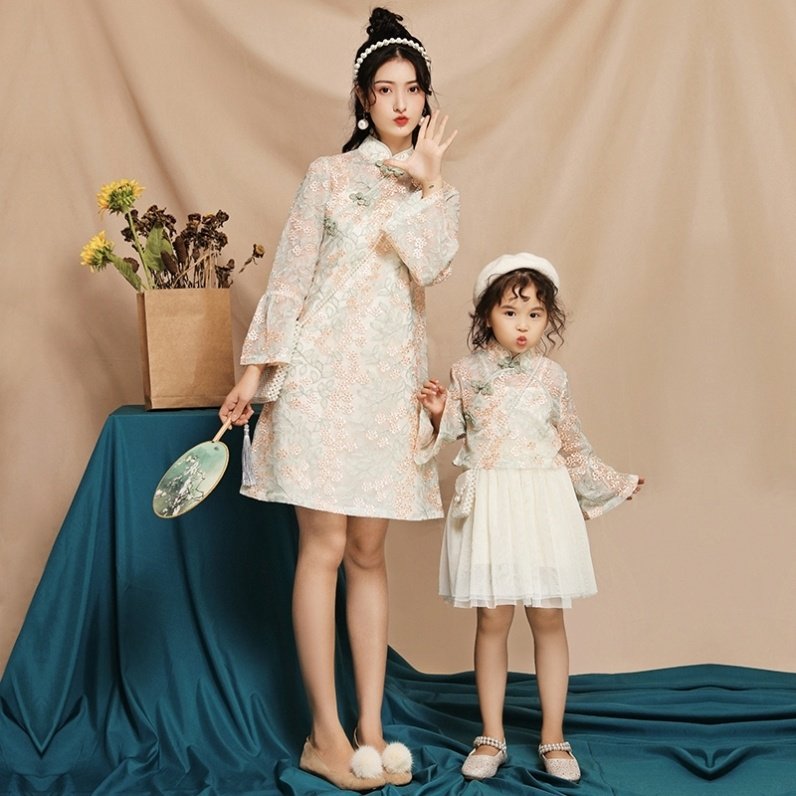 连衣裙中国国风亲子礼服春秋秋装母女2x020走秀亲子装