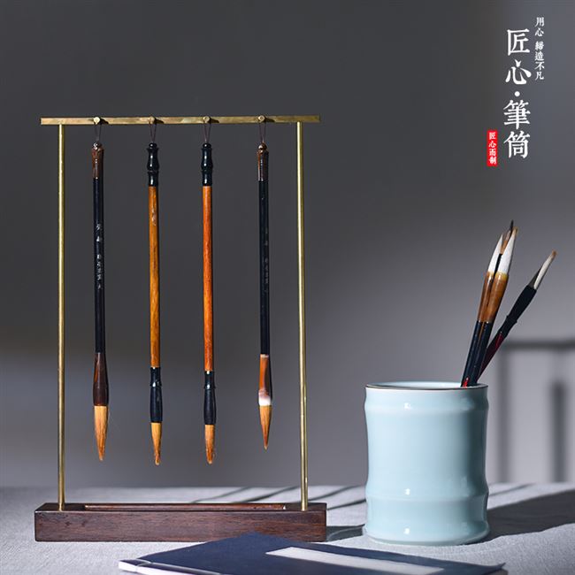 新文房四宝d初学者陶瓷文具中国风毛笔笔筒大号龙泉青瓷笔筒书房