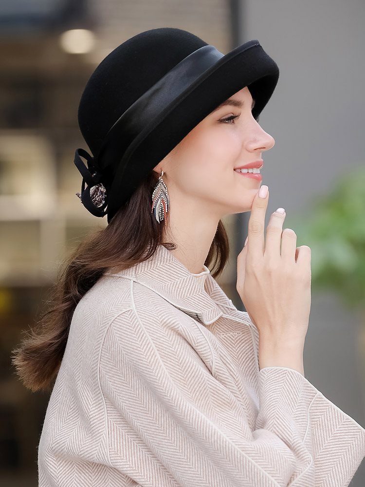 帽子女秋冬气质卷边大檐渔夫帽欧美英伦名媛赫本风复古时尚礼帽潮