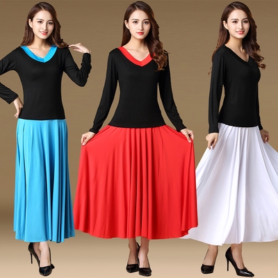 春夏广场舞服装长裙舞裙交谊舞大摆半身裙子舞蹈服套裙女成人新款