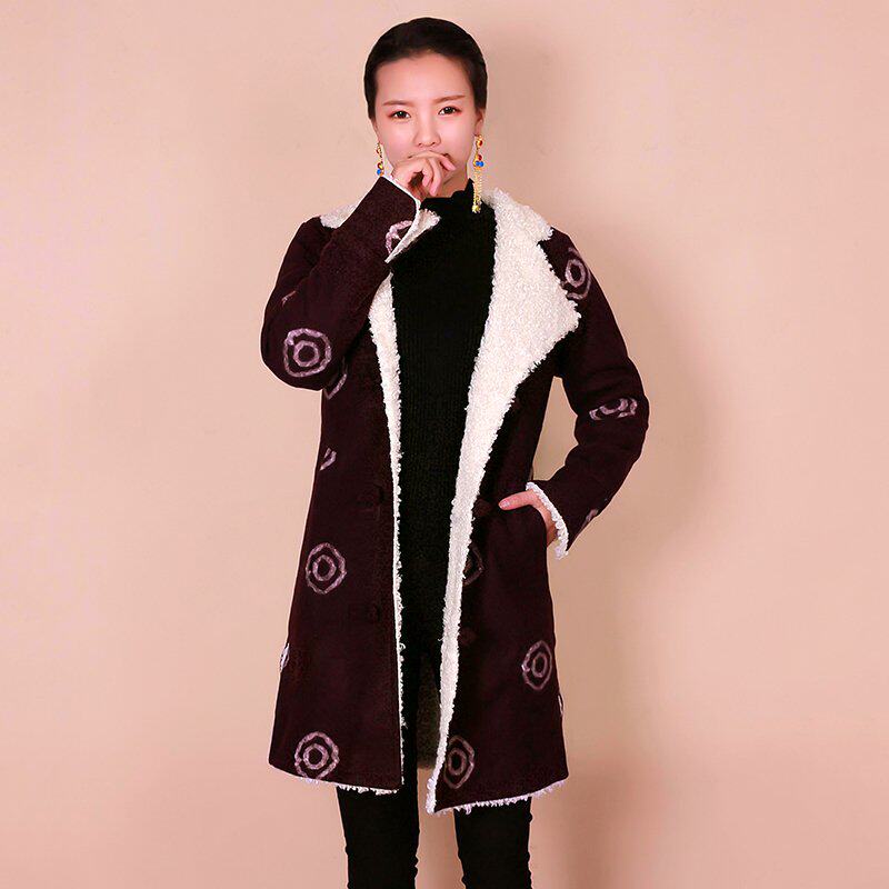 冬季新款藏装女中长款便装女藏服西藏民族风毛呢加绒保暖斜边唐装