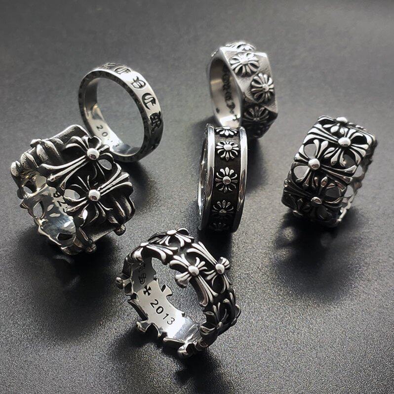 朋克风戒指男潮ins不掉色高版本ch十字架永恒指环女钛钢潮流饰品