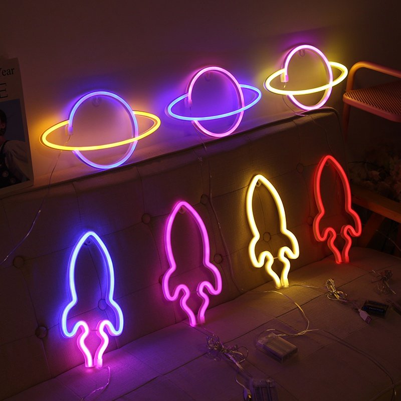 火箭小夜灯ins新款led星球火箭霓虹灯宇宙造型灯卧室摆件网红装饰