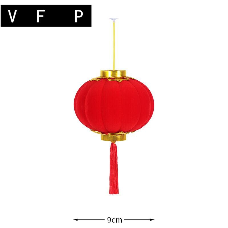 新品灯笼植绒小红灯笼串挂饰新年盆景装饰品树上小灯笼年货塑料