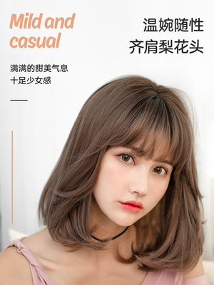 齐肩假发女短发中长梨花烫lolita短卷发圆脸自然锁骨发型全头套