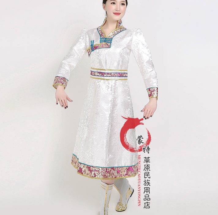 2018新款女士蒙古袍礼仪迎宾服装传统蒙古袍中长款演出服装包邮