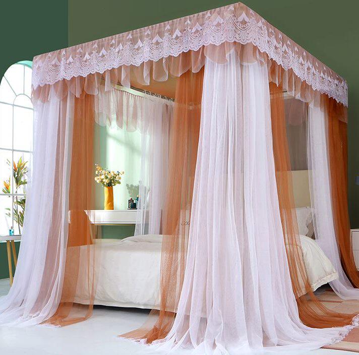 支架欧式床帘一体式双层蚊帐带家用18m蚊账15米2公主风遮光床幔