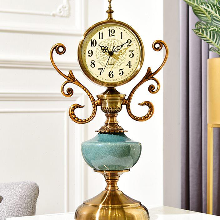 美式家用座钟桌面时钟创意台式钟表欧式复古摆钟客厅陶瓷坐钟大气