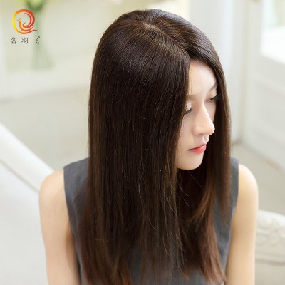 高档备羽飞 真发 假发女士头顶补发块 手织逼真递针发顶补发片 女