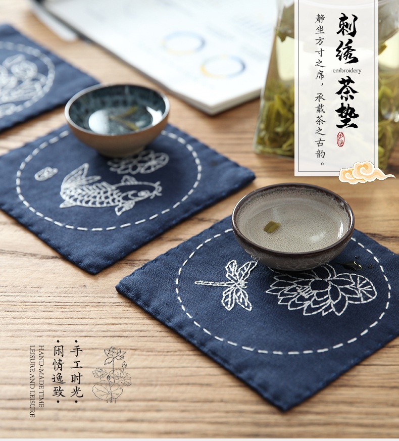 刺绣diy茶垫材料包桃花依旧开梅兰竹菊禅意绣花杯垫餐鱼戏莲盘垫