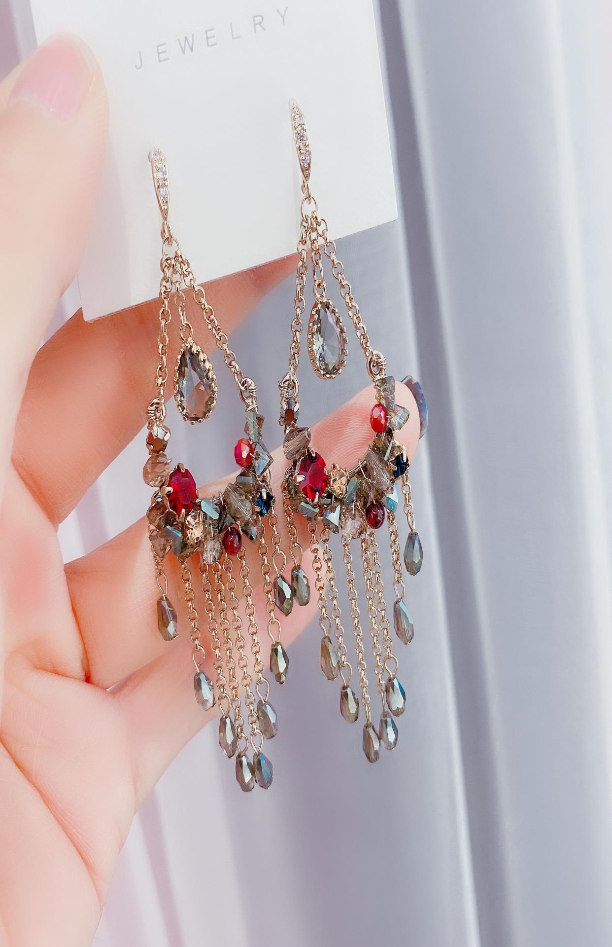 耳坠长款气质水晶钻奢华图片