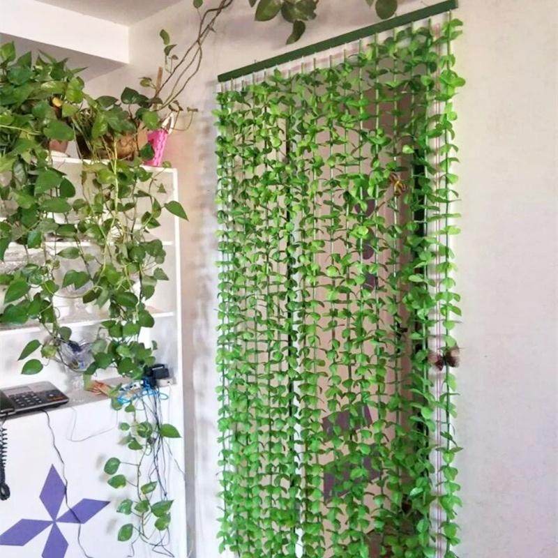 绿色叶子门帘防蚊夏挂帘玄关隔断美容院咖啡厅服装店珠帘