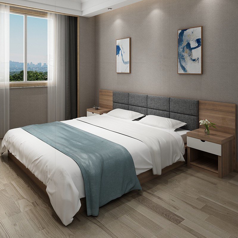 酒店宾馆家具现代快捷客房软包公寓民宿双人标间大床床箱全套定制