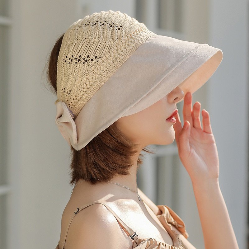 天空顶遮阳帽骑车防晒帽吹不翻可扎马尾的沙滩帽女夏拍照漏顶凉帽