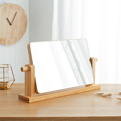 台式化妆镜欧式镜子简约实木梳妆镜便携眼镜店木质桌面镜高清美.