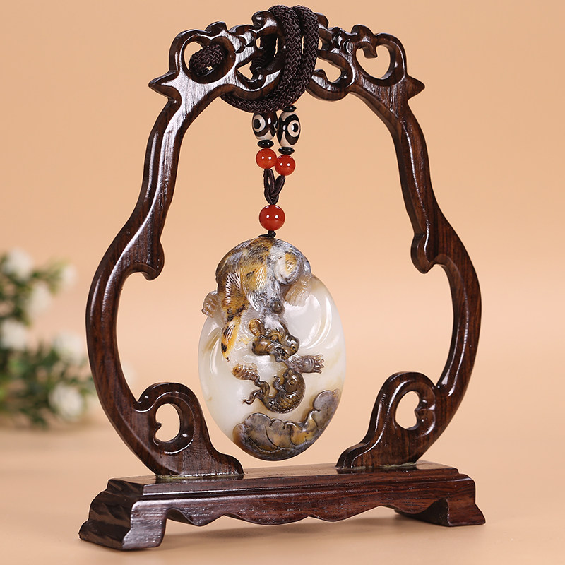 重磅推荐 和田玉白玉 鱼与熊掌可以兼得手把件 190克