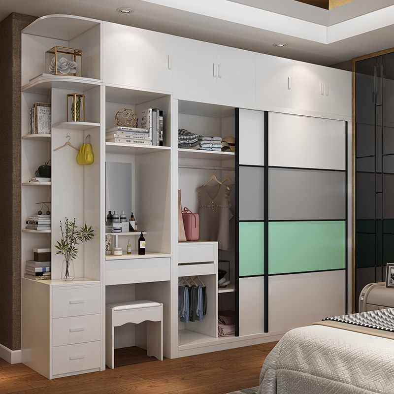 热销组合柜子卧室实木板式_房间衣柜拼装实木整体移门木质大衣橱卧室