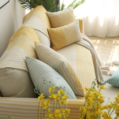 u黄色沙发垫柠檬黄北欧风格清新布艺简约现代客厅四季通用防滑定