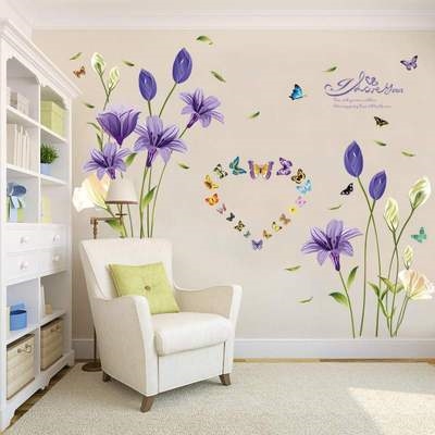 墙纸自粘卧室床头墙壁装饰贴画墙贴客厅欧式墙画贴纸紫色花朵墙花a 03