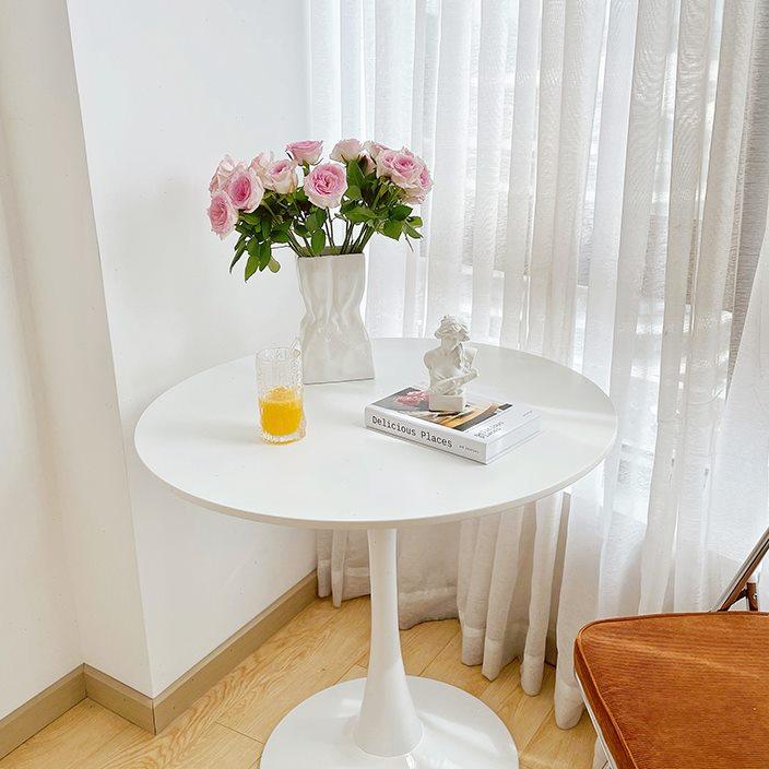 简约休闲白色烤漆咖啡桌奶茶洽谈接待桌子ins郁金香阳台小圆桌椅