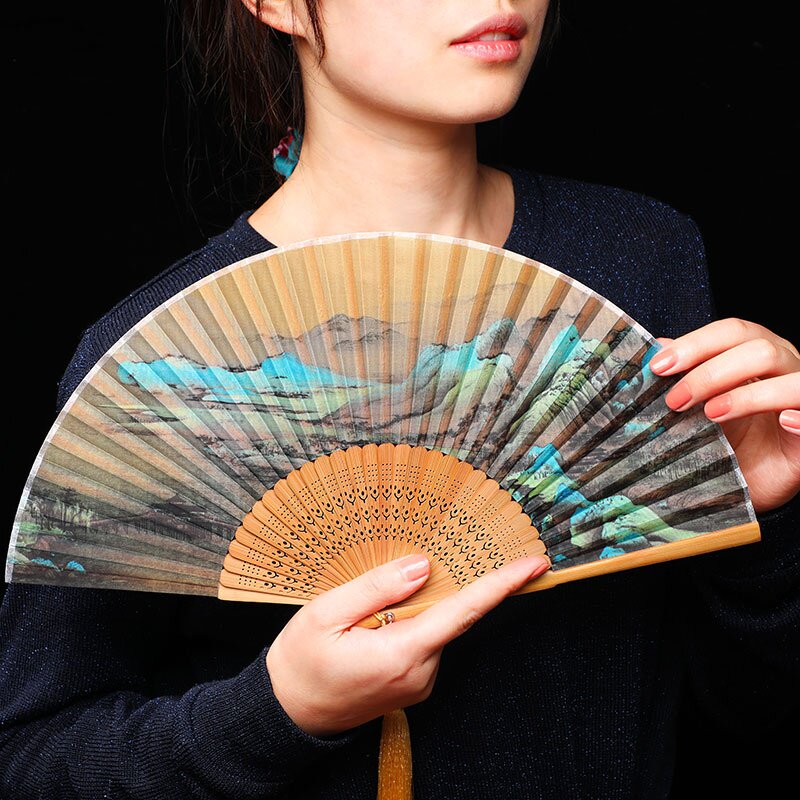 p千里江山图丝绸折扇中国风故宫淘宝文创真丝扇子送老外礼物